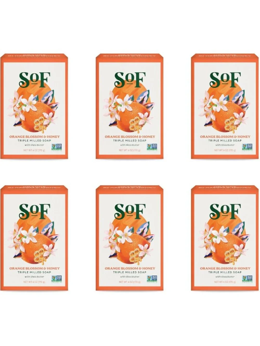 Moisturizing Bar Soap Set - Orange Blossom, Coconut Oil & Shea Butter, 6 Pack
